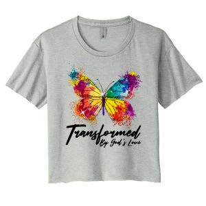 Transformed By Gods Love Painted Butterfly Women's Crop Top Tee