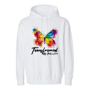 Transformed By Gods Love Painted Butterfly Garment-Dyed Fleece Hoodie