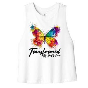 Transformed By Gods Love Painted Butterfly Women's Racerback Cropped Tank