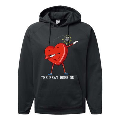 The Beat Goes On Dabbing Heart With Pacemaker Recipient Performance Fleece Hoodie