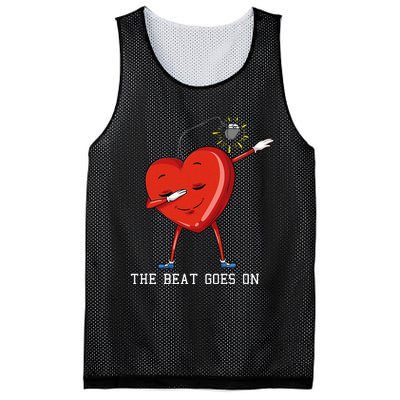 The Beat Goes On Dabbing Heart With Pacemaker Recipient Mesh Reversible Basketball Jersey Tank