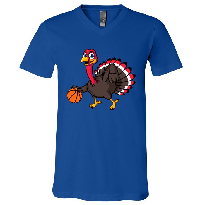 Thanksgiving Basketball Gobble Player Turkey Day Funny Gift V-Neck T-Shirt