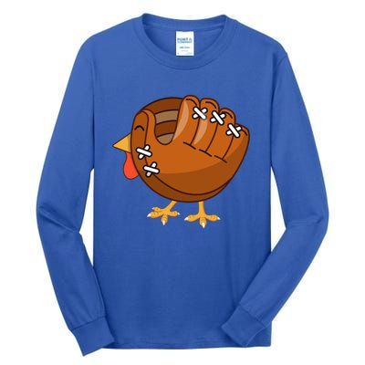 Turkey Baseball Glove Catcher Softball Thanksgiving Mom Cool Gift Tall Long Sleeve T-Shirt