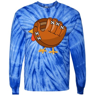 Turkey Baseball Glove Catcher Softball Thanksgiving Mom Cool Gift Tie-Dye Long Sleeve Shirt