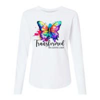 Transformed By Gods Love Colorful Butterfly Womens Cotton Relaxed Long Sleeve T-Shirt