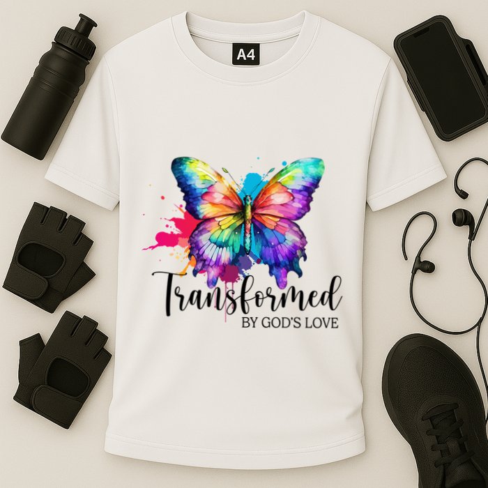 Transformed By Gods Love Colorful Butterfly Performance Shirt