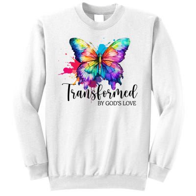 Transformed By Gods Love Colorful Butterfly Sweatshirt