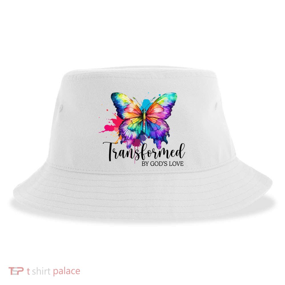 Transformed By Gods Love Colorful Butterfly Sustainable Bucket Hat