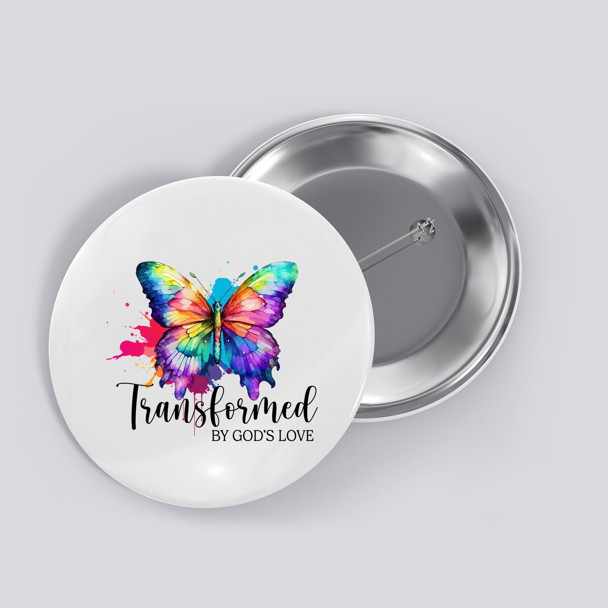 Transformed By Gods Love Colorful Butterfly Button