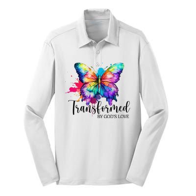 Transformed By Gods Love Colorful Butterfly Silk Touch Performance Long Sleeve Polo