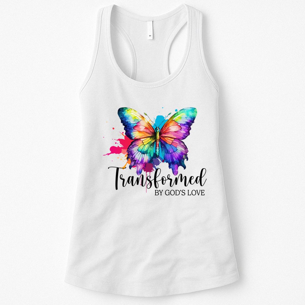 Transformed By Gods Love Colorful Butterfly Womens Tank Top