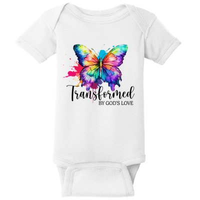 Transformed By Gods Love Colorful Butterfly Baby Bodysuit