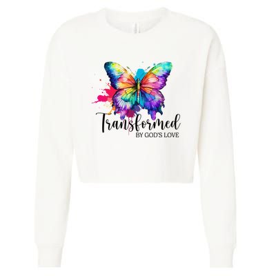 Transformed By Gods Love Colorful Butterfly Cropped Pullover Crew