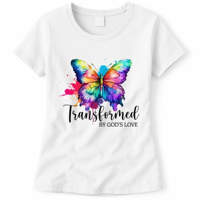 Transformed By Gods Love Colorful Butterfly Womens T-Shirt