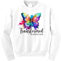 Transformed By Gods Love Colorful Butterfly Kids Sweatshirt