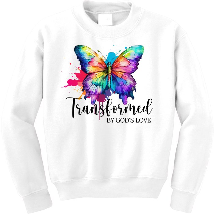 Transformed By Gods Love Colorful Butterfly Kids Sweatshirt