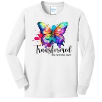 Transformed By Gods Love Colorful Butterfly Kids Long Sleeve Shirt