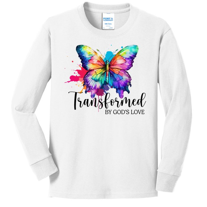 Transformed By Gods Love Colorful Butterfly Kids Long Sleeve Shirt