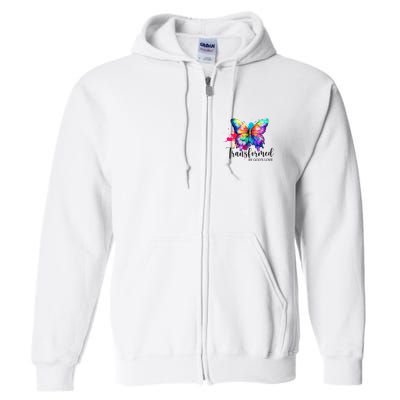 Transformed By Gods Love Colorful Butterfly Full Zip Hoodie