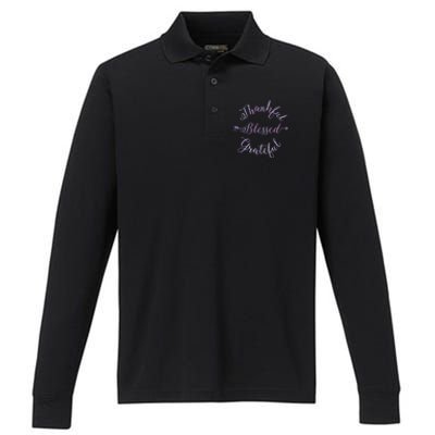 Thankful Blessed Grateful Gradient Shine Gift Performance Long Sleeve Polo