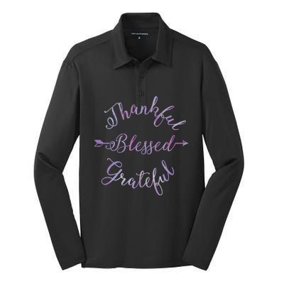 Thankful Blessed Grateful Gradient Shine Gift Silk Touch Performance Long Sleeve Polo