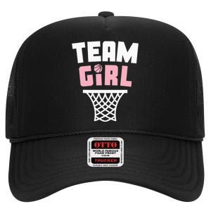 Team Basketball Gender Reveal Pink Baby Shower Party High Crown Mesh Back Trucker Hat