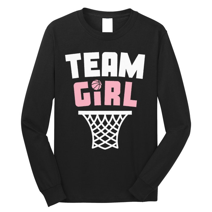 Team Basketball Gender Reveal Pink Baby Shower Party Long Sleeve Shirt