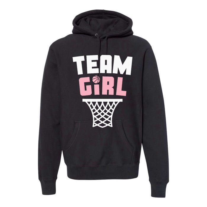 Team Basketball Gender Reveal Pink Baby Shower Party Premium Hoodie