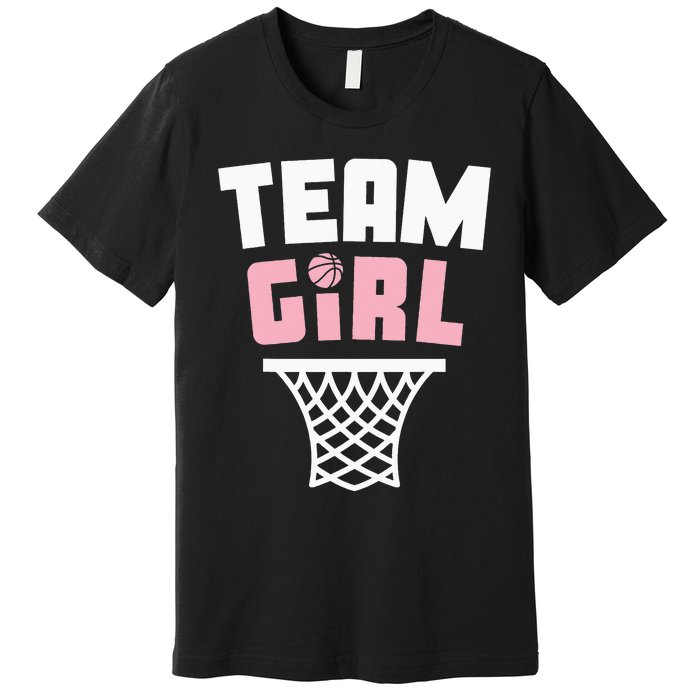 Team Basketball Gender Reveal Pink Baby Shower Party Premium T-Shirt