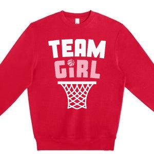 Team Basketball Gender Reveal Pink Baby Shower Party Premium Crewneck Sweatshirt