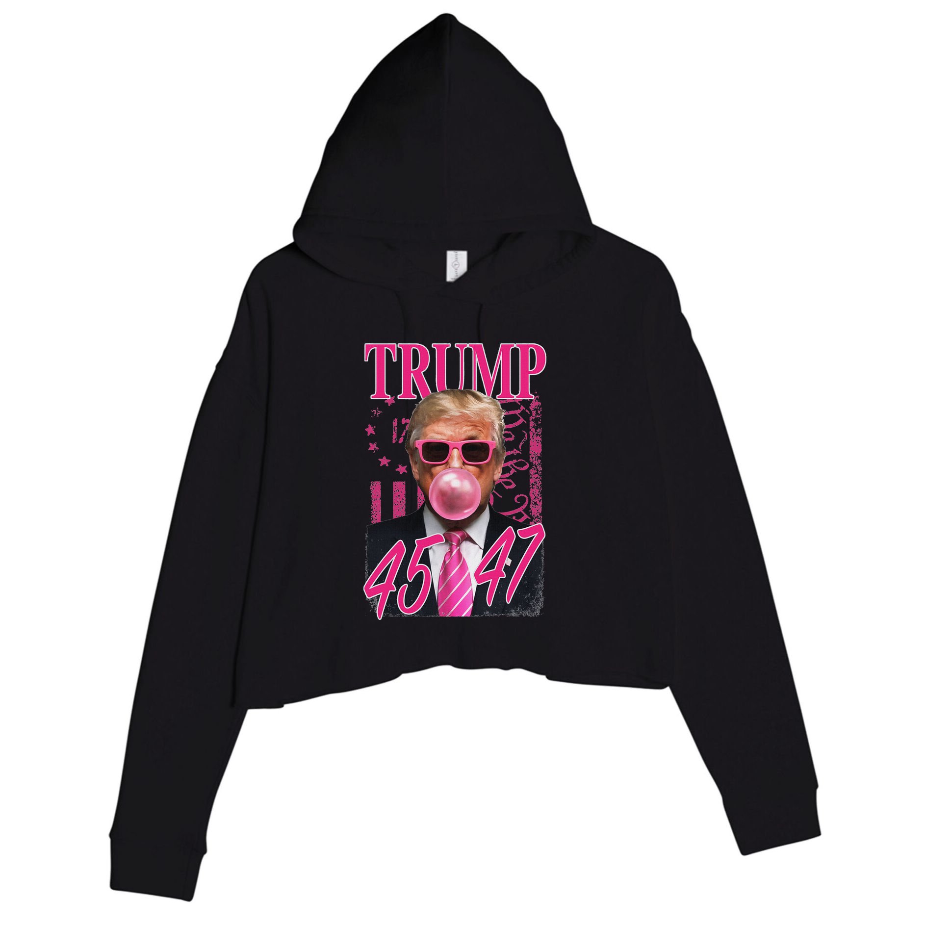 Trump B.U.B.B.L.E Gum 1776 Flag Crop Fleece Hoodie