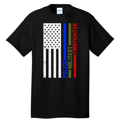 Thin Blue Green Red Lines Police Military Firefighter Tall T-Shirt