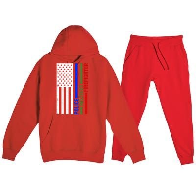 Thin Blue Green Red Lines Police Military Firefighter Premium Hooded Sweatsuit Set