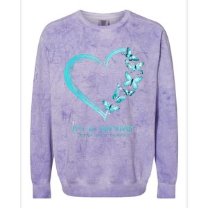 Teal Butterfly Heart Im A Survivor Ovarian Cancer Awareness Colorblast Crewneck Sweatshirt