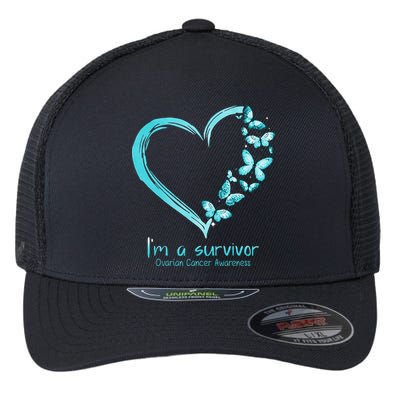 Teal Butterfly Heart Im A Survivor Ovarian Cancer Awareness Flexfit Unipanel Trucker Cap