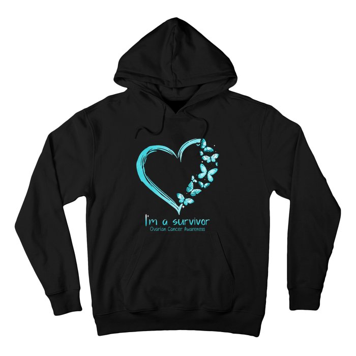 Teal Butterfly Heart Im A Survivor Ovarian Cancer Awareness Hoodie