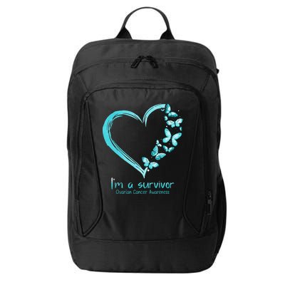 Teal Butterfly Heart Im A Survivor Ovarian Cancer Awareness City Backpack