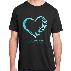 Teal Butterfly Heart Im A Survivor Ovarian Cancer Awareness Adult ChromaSoft Performance T-Shirt