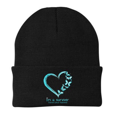 Teal Butterfly Heart Im A Survivor Ovarian Cancer Awareness Beanie
