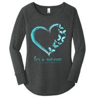 Teal Butterfly Heart Im A Survivor Ovarian Cancer Awareness Women's Perfect Tri Tunic Long Sleeve Shirt