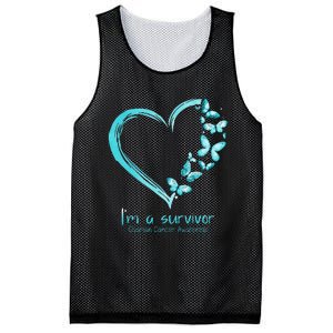 Teal Butterfly Heart Im A Survivor Ovarian Cancer Awareness Mesh Reversible Basketball Jersey Tank