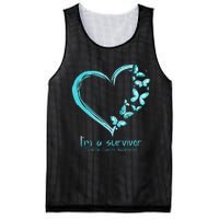 Teal Butterfly Heart Im A Survivor Ovarian Cancer Awareness Mesh Reversible Basketball Jersey Tank