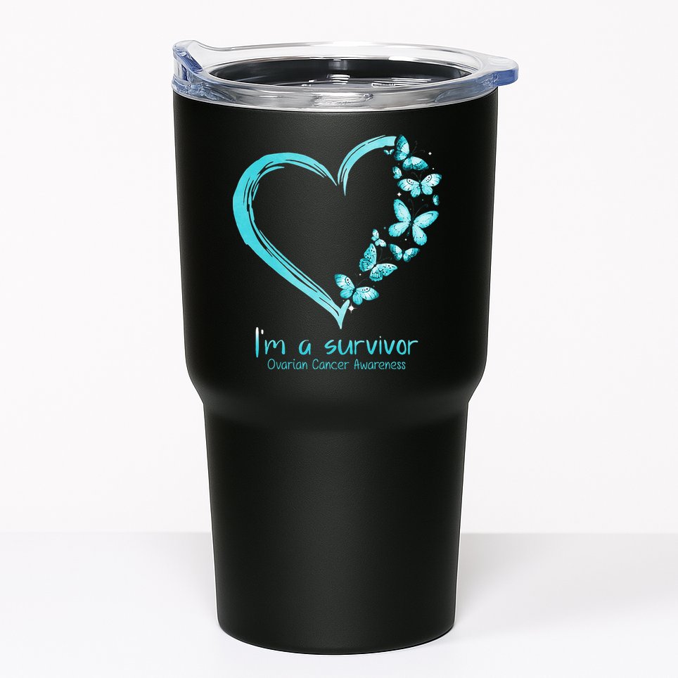 Teal Butterfly Heart Im A Survivor Ovarian Cancer Awareness Tumbler