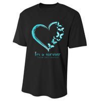 Teal Butterfly Heart Im A Survivor Ovarian Cancer Awareness Performance Sprint T-Shirt