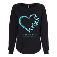 Teal Butterfly Heart Im A Survivor Ovarian Cancer Awareness Womens California Wash Sweatshirt