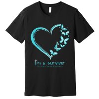 Teal Butterfly Heart Im A Survivor Ovarian Cancer Awareness Premium T-Shirt