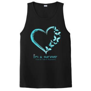 Teal Butterfly Heart Im A Survivor Ovarian Cancer Awareness PosiCharge Competitor Tank