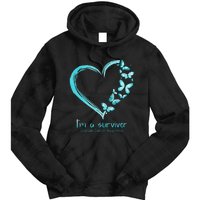 Teal Butterfly Heart Im A Survivor Ovarian Cancer Awareness Tie Dye Hoodie