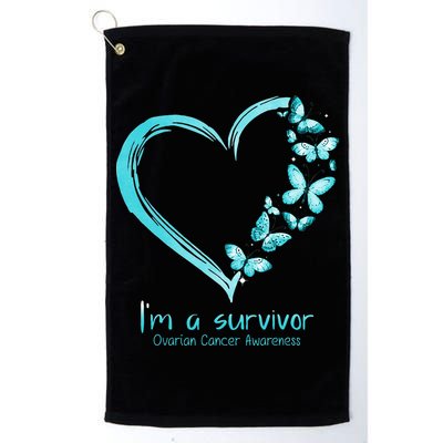 Teal Butterfly Heart Im A Survivor Ovarian Cancer Awareness Golf Towel