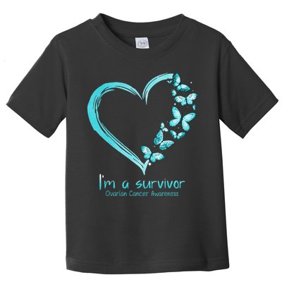 Teal Butterfly Heart Im A Survivor Ovarian Cancer Awareness Toddler T-Shirt